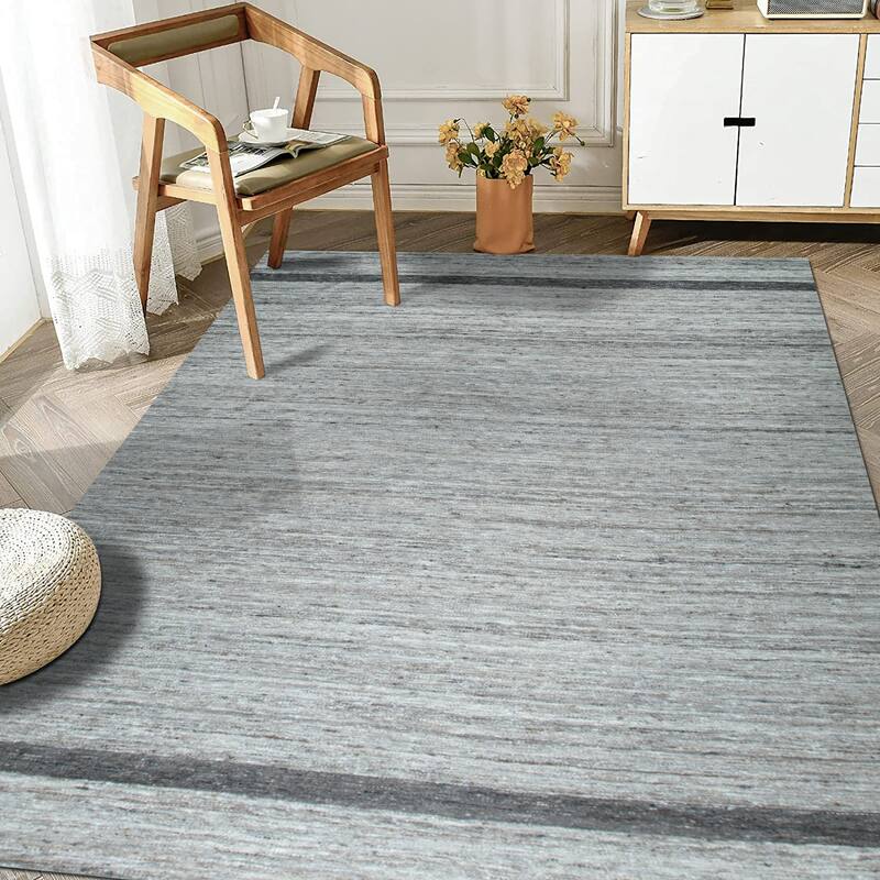 Light Gray Hand-Woven Wool Contemporary Natural Wool Flat Area Rug - 8' x 10'