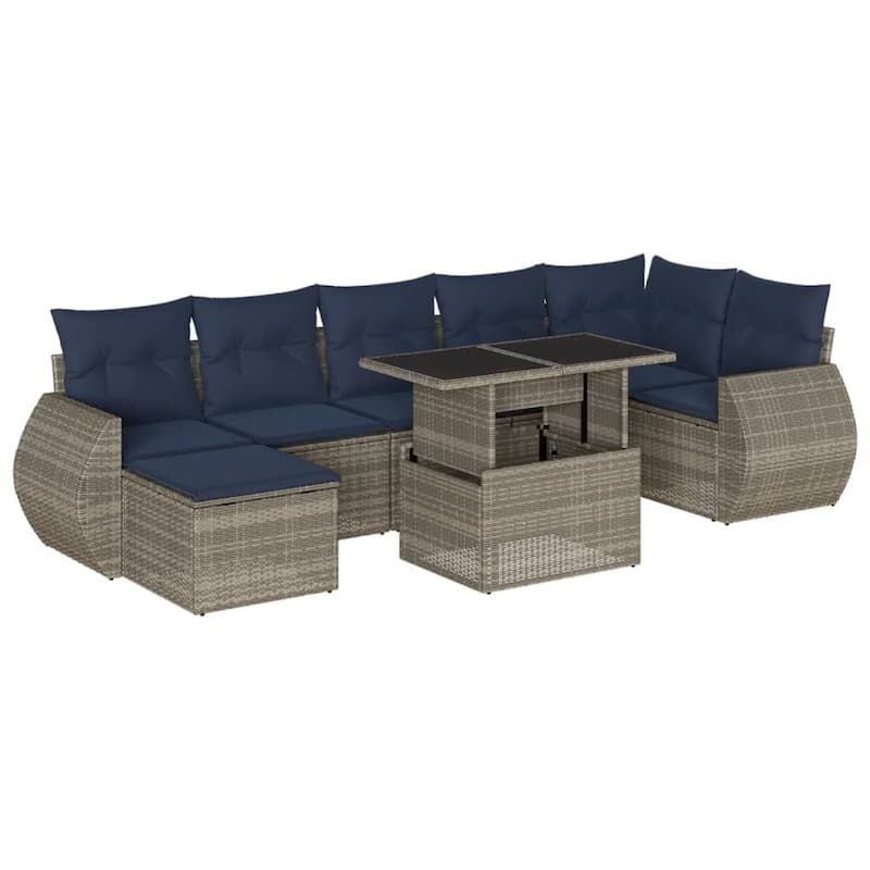 vidaXL 8 Piece Patio Sofa Set with Cushions Black/Brown/Gray Poly Rattan