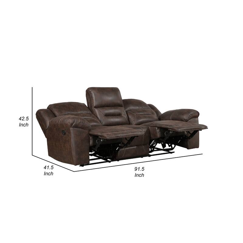 Henry Manual Double Reclining Sofa, Pillow Tuft Dark Brown Microfiber