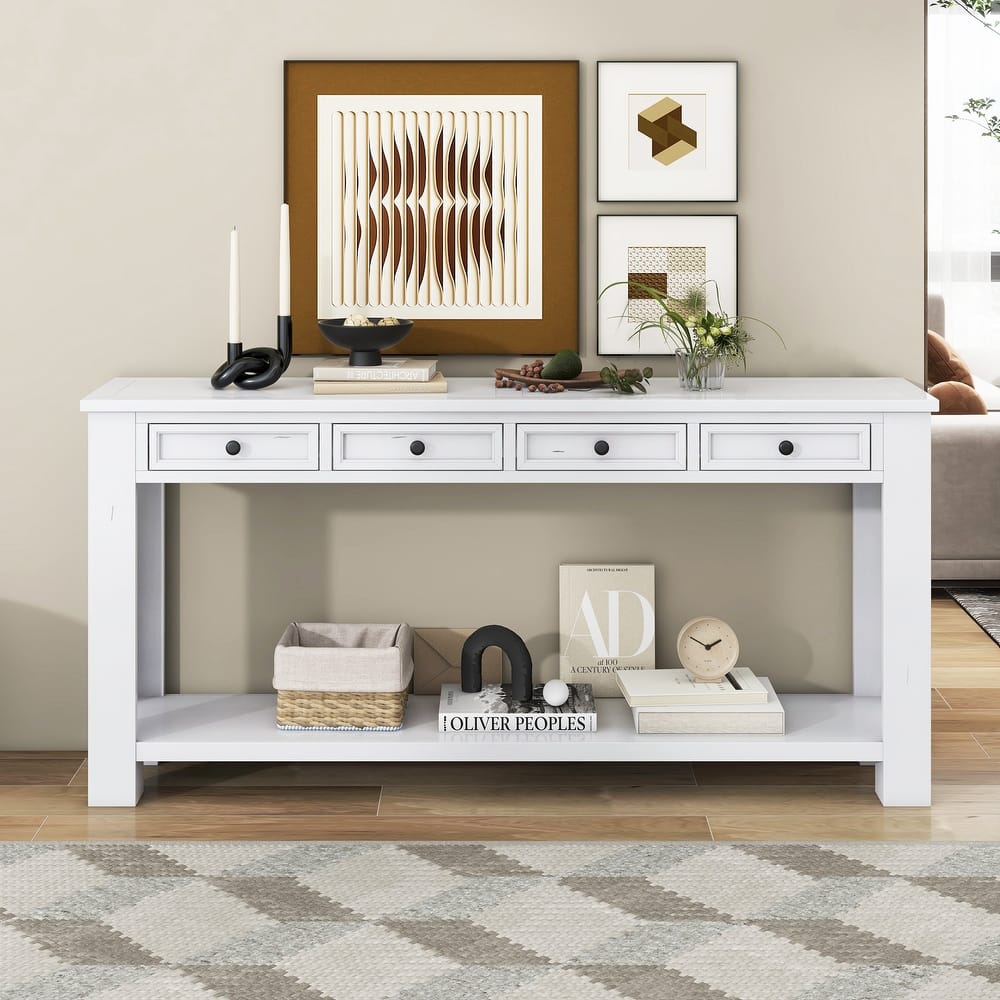 Console Table with Storage Drawers and Bottom Shelf