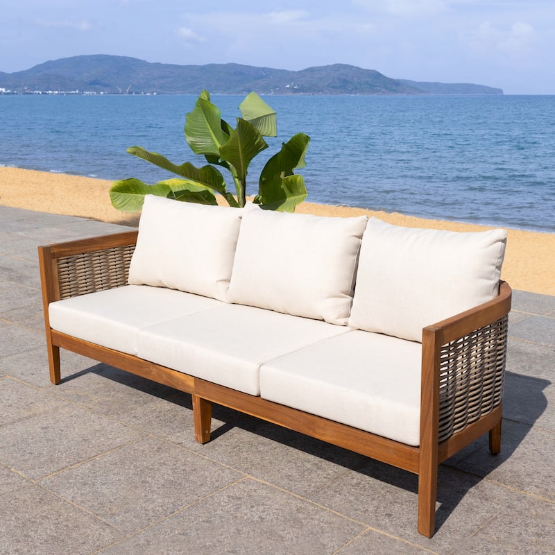 SAFAVIEH Outdoor Living Amanda 3 Seater Sofa. - 76Wx30Dx25H