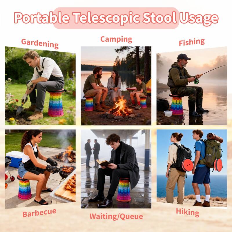VECELO Portable Telescoping Stool Lightweight Adjustable Height Folding Stool for Camping Fishing Indoor Outdoor Plastic Seat