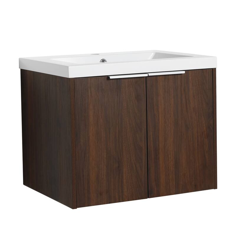 24x18 Floating Bathroom Cabinet with Sink, Soft-Close Doors & Metal Handles, Ideal for Small Bathrooms