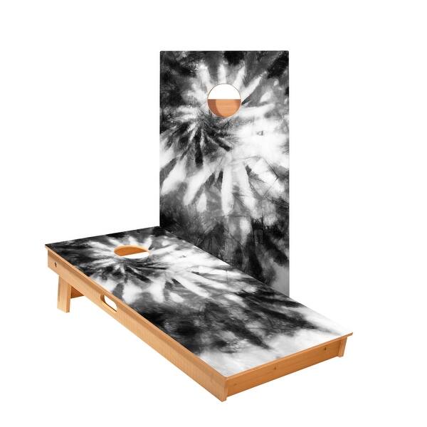 slide 2 of 5, Tie-Dye Black And White Cornhole Boards NO Bags - Add Board Lights
