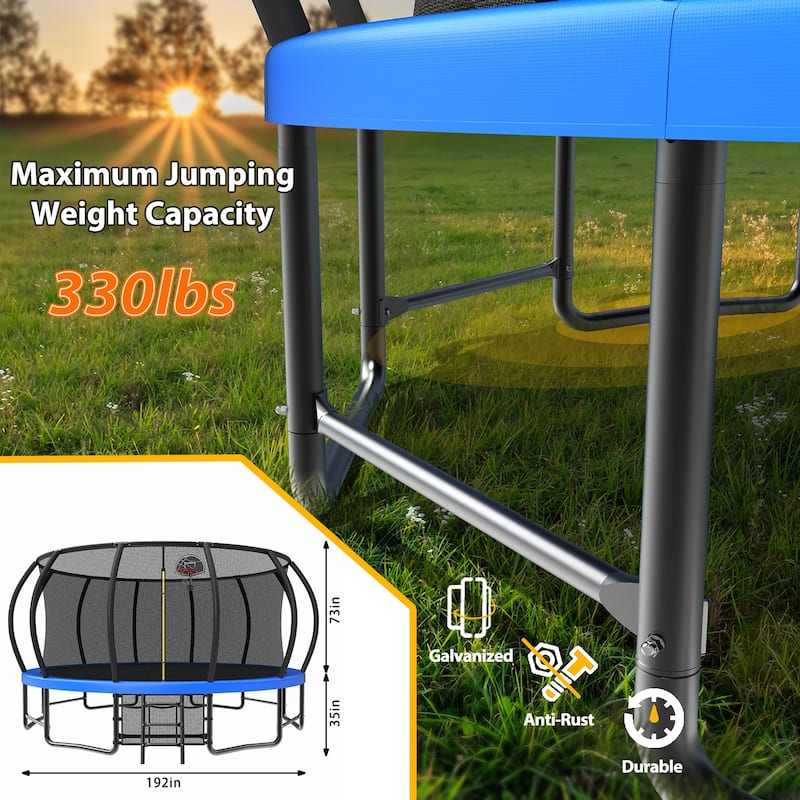 16FT Outdoor Trampoline for Kids and Adults, Pumpkin Trampolines with Curved Poles,Heavy Duty Trampoline