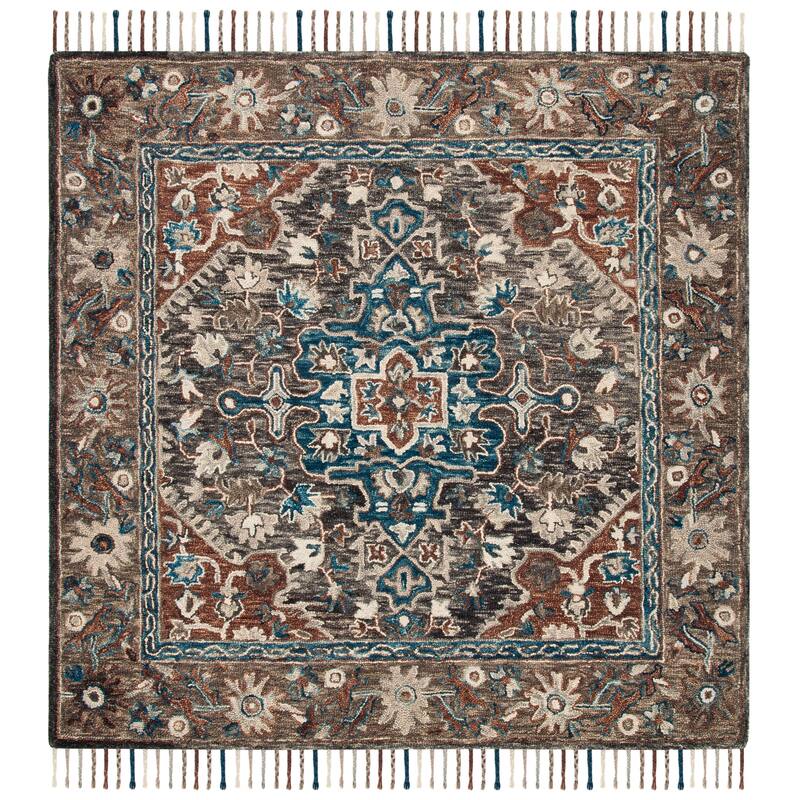SAFAVIEH Handmade Aspen Aloisie Boho Tribal Wool Rug - 7' Square - Charcoal/Light Brown