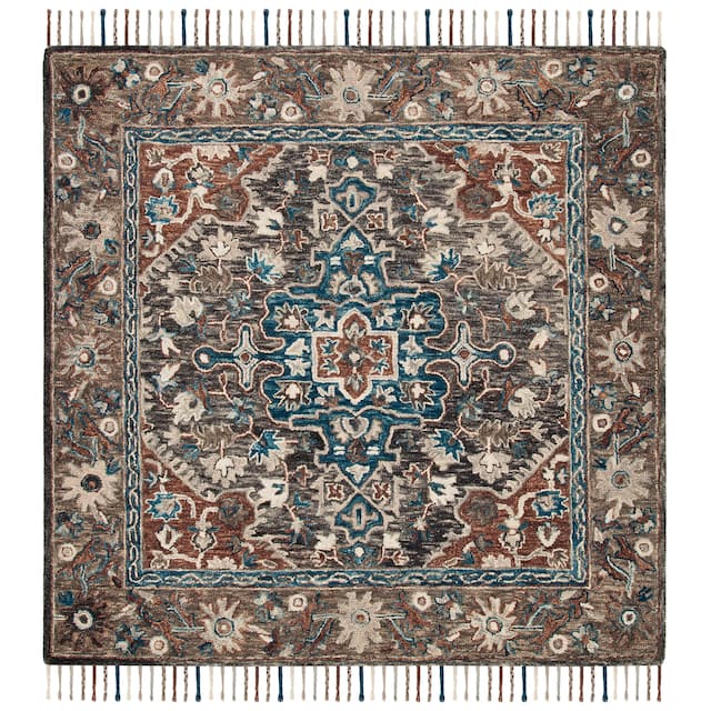 SAFAVIEH Handmade Aspen Lilian Boho Tribal Wool Rug - 7' x 7' Square - Charcoal/Light Brown