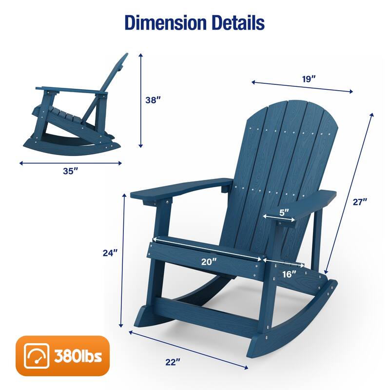 WINSOON HIPS All Weather Outdoor Indoor Oversized Rocking Chair,Adirondack Rocking Chair Set of 4