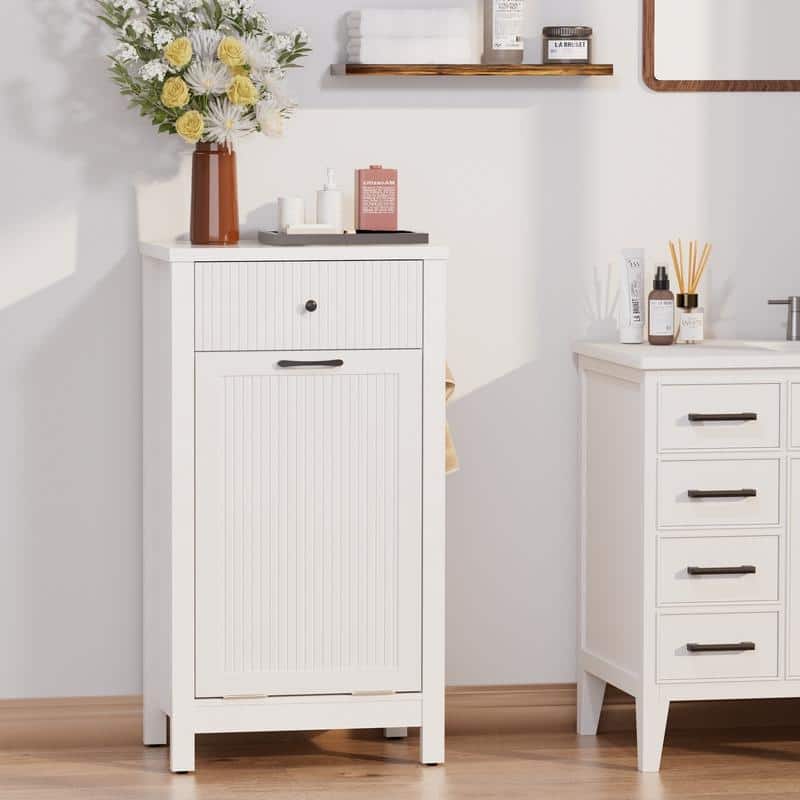 White 10 Gallon Tilt Out Trash Cabinet with Drawers