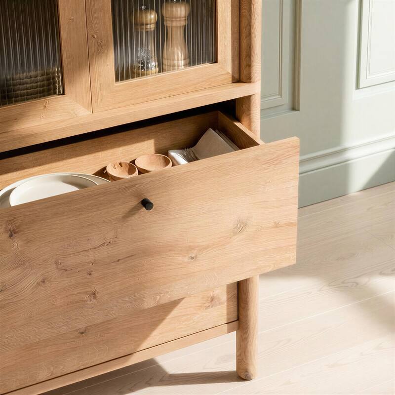 Walker Edison Modern Fluted Glass Bookshelf Cabinet with Drawers