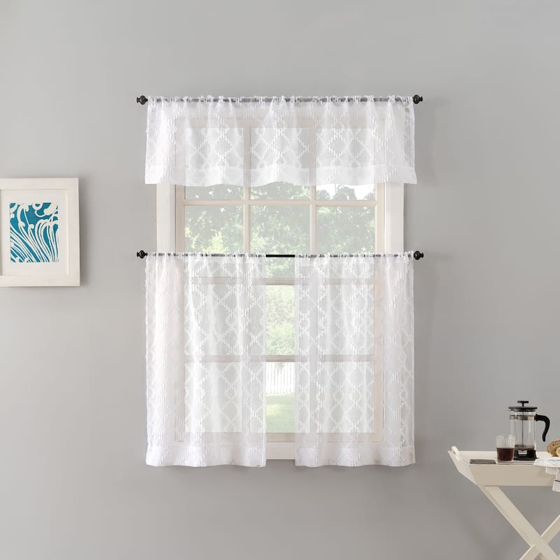 No. 918 Tina Geometric Clipped Semi-Sheer Rod Pocket Kitchen Curtain Valance