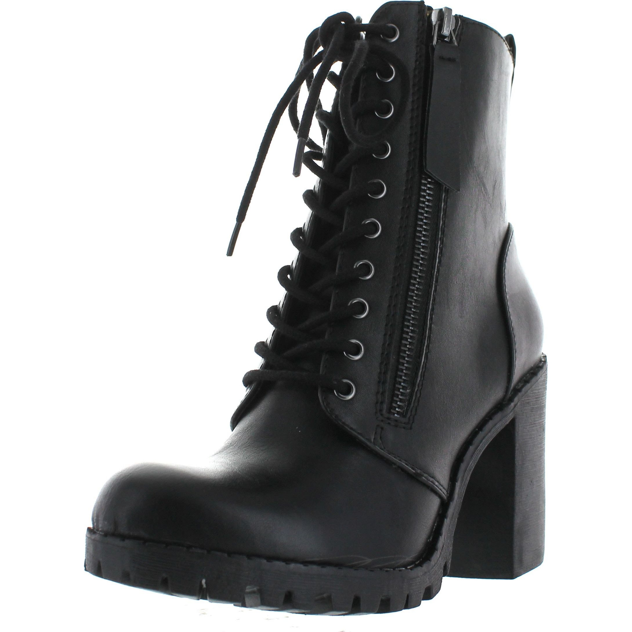 black leather lace ankle boots