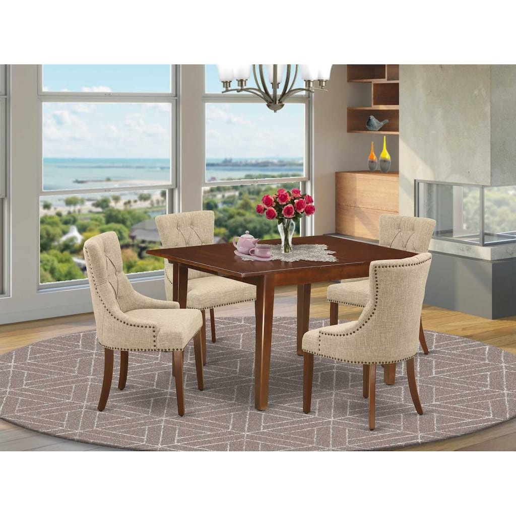 HomeStock 5-Pc Mahogany Finish Solid Wood Top - Rectangular Dining Room Set with Butterfly Leaf - Seats 4