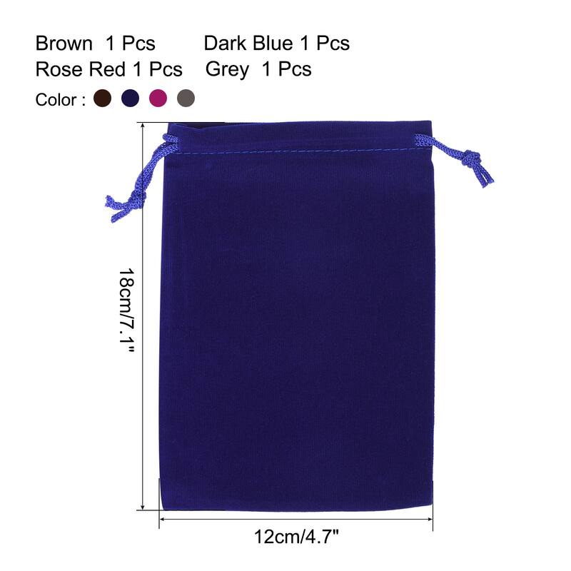 Drawstring Gift Bags 4Pcs Soft Flannel Cloth Storage Pouch for Jewelry - Brown, Dark Blue, Grey, Rose Red - 18x12cm