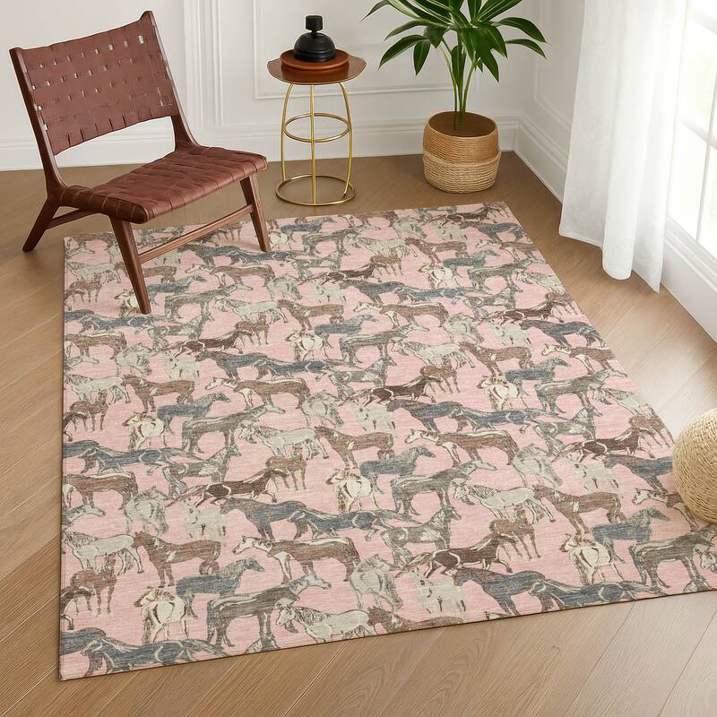 Machine Washable Indoor/ Outdoor Horse Herd Chantille Rug