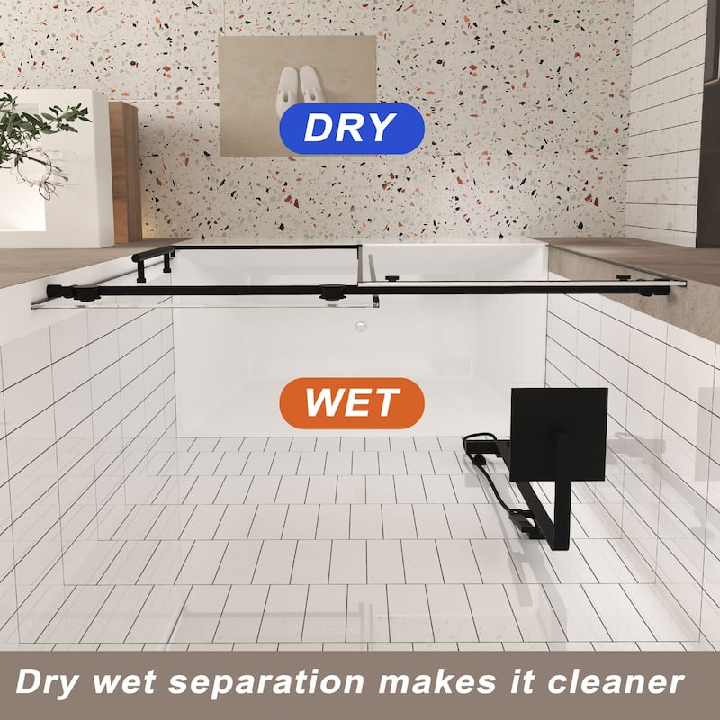 60 "W x 60" H Frameless Shower Door with Stainless Steel Handle - 60'' x 0.31'' x 60''