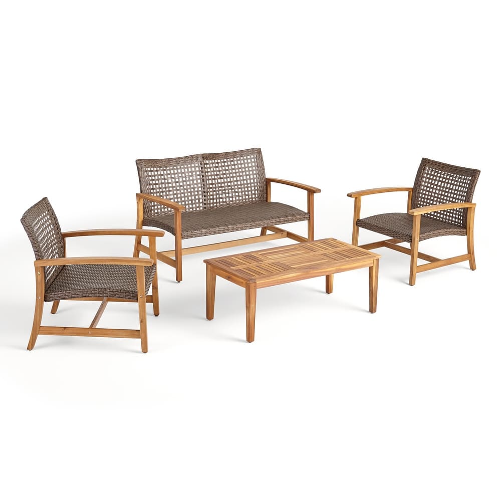 Hampton Outdoor 4-piece Acacia Chat Set by Christopher Knight Home