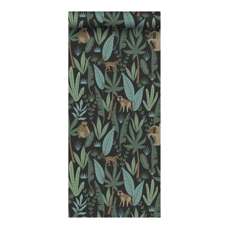 ESTA Home Macaque Dark Green Monkeys Wallpaper - 20.9 x 396 x 0.025