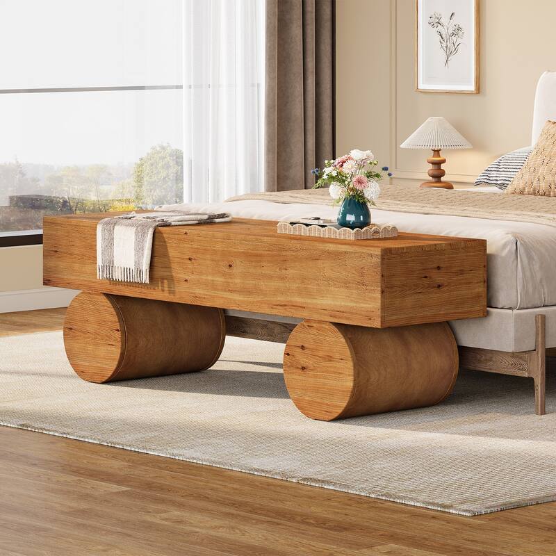 Farmhouse Solid Wood Entryway Bench, 59" End of Bed Bench for Bedroom - 15.7" D x 59" W x 18.8" H