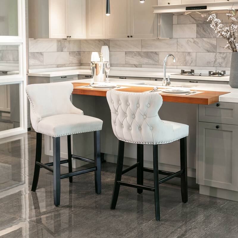 Velvet Upholstered Wing-Back Barstools Set of 4