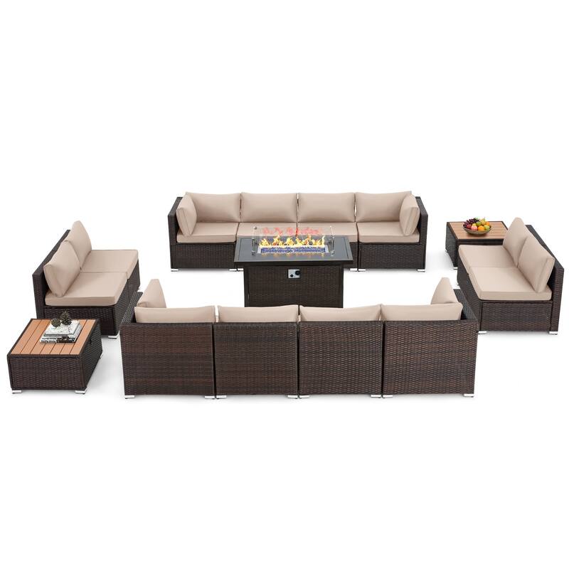 12-Person Patio Conversation Set with Fire Pit Table, All-Weather Wicker Outdoor Furniture