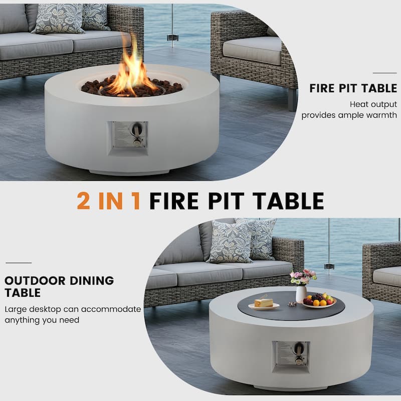 AVAWING 50,000 BTU 30" Outdoor White Round Propane Fire Pit Table and Set (Set Includes Tank Holder)
