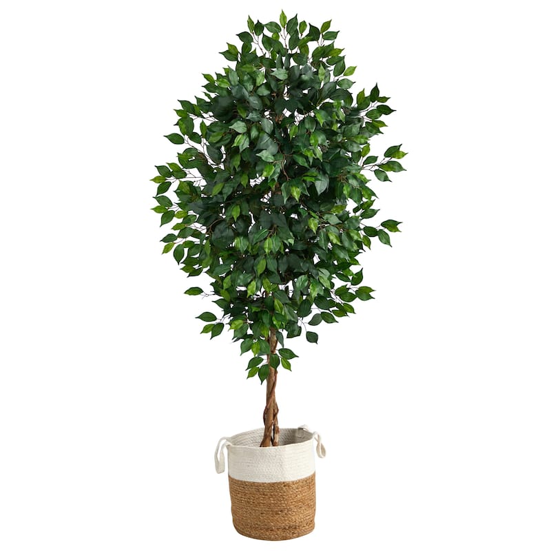 6' Ficus Artificial Tree with Natural Trunk in Handmade Natural Jute and Cotton Planter