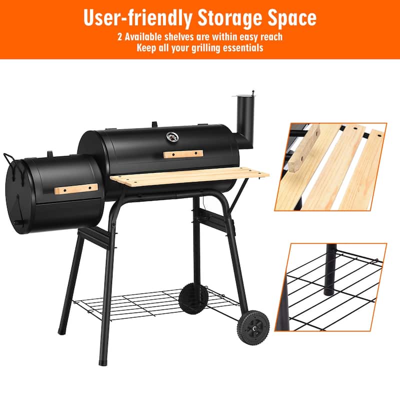 Costway Barrel Charcoal Grill with Foldable Side Table Built-in - See Details - as pic shows