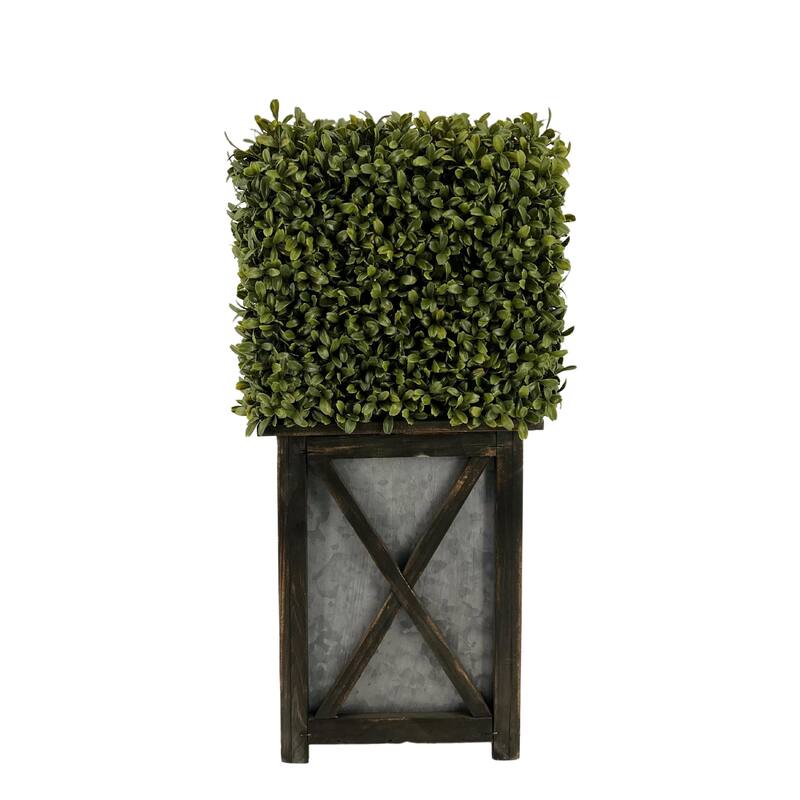 Faux Boxwood Square Topiary in Crisscross Stout Wood/ Metal
