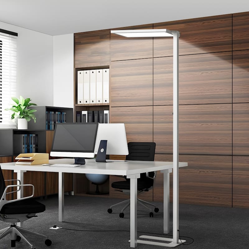 98-In Dimmable LED Reading Floor Lamps 4000K Simple Aluminum Body include LED Bulb-White