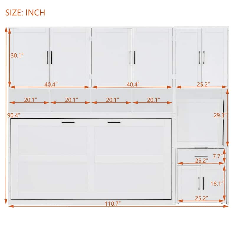 Twin Size Murphy Bed Wall Bed with Closet,Drawers & Desk