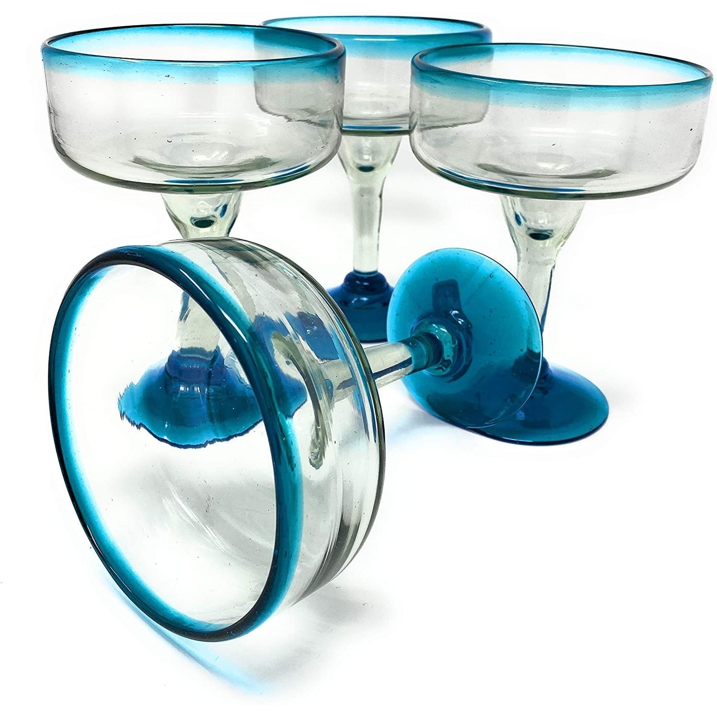 2 - Mexican Hand Blown Cobalt BLUE Swirl Jumbo Margarita MARTINI Glasses