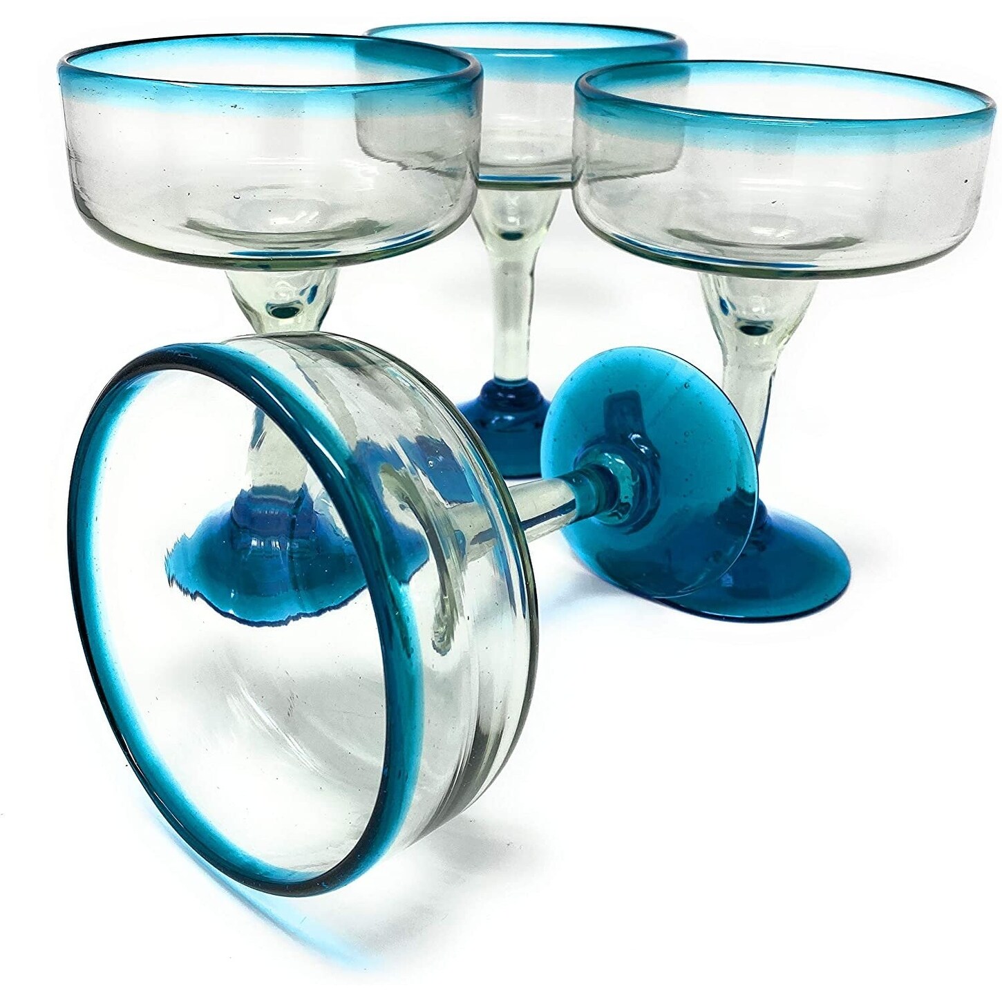 Dos Sueños Set Of 4 Hand Blown Mexican Margarita Glasses - 16 Oz Confetti Rock Design, Recycled Glass-527214