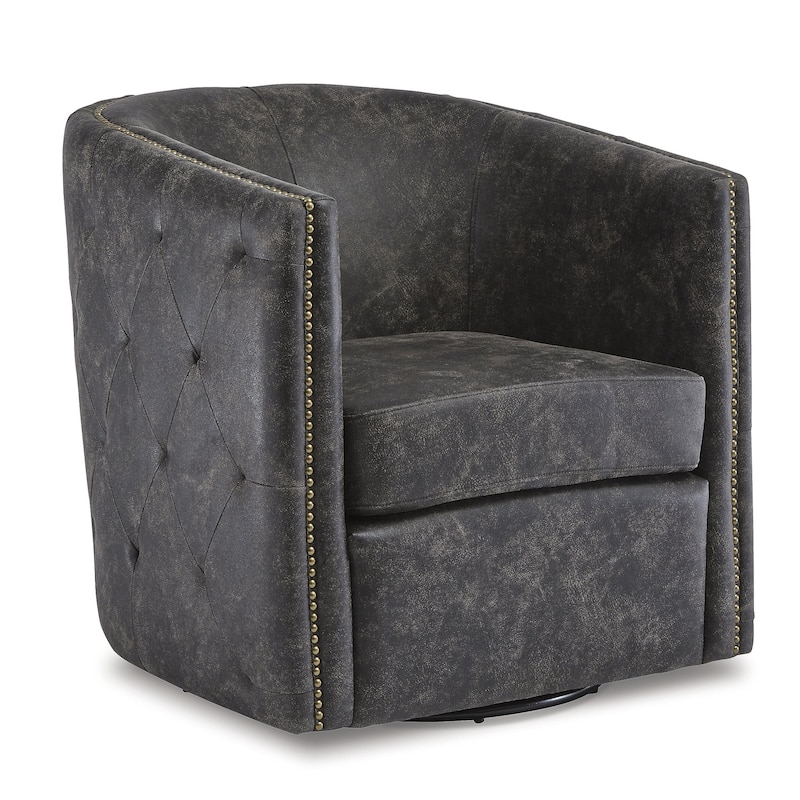 Brentlow Distressed Black Swivel Chair - 28.75" W x 31" D x 31.5" H