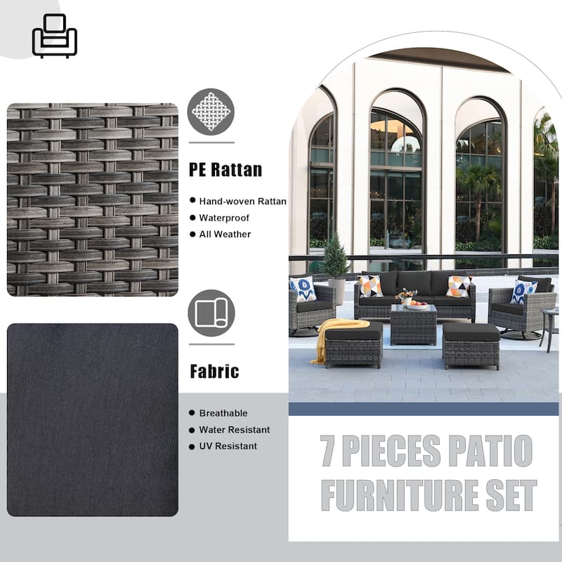 OVIOS 7-piece Patio Furniture Wicker Set with Swivel Rocking Chairs