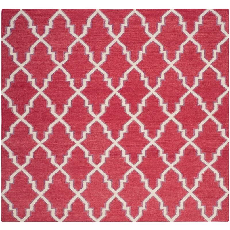 SAFAVIEH Handmade Flatweave Dhurries Gwendolene Modern Moroccan Wool Rug - 6' Square - Red/Ivory