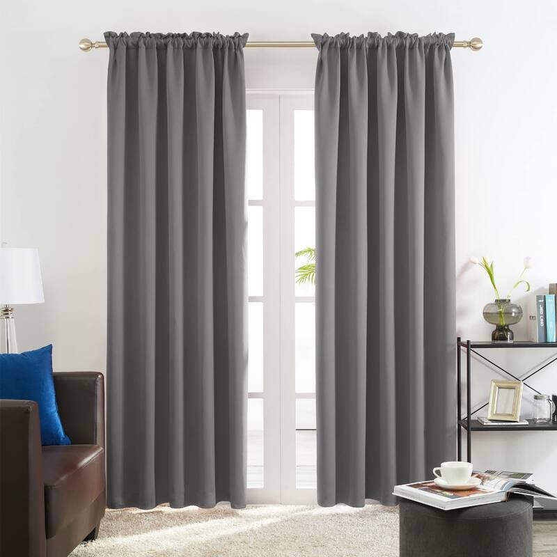 Deconovo Solid Rod Pocket Curtain Panel Pair, Set of 4 Panels - 42x84 Inch - Light Grey