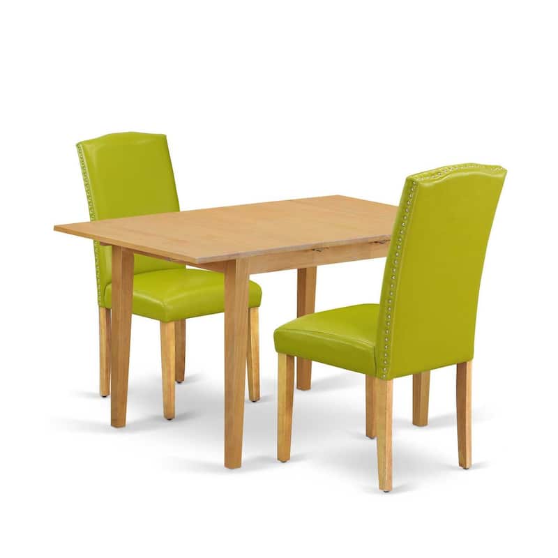 Art Nouveau Dining Set - 3Pc Rectangular Table w/ Butterfly Leaf & 2 Parsons Chairs - Autumn Green