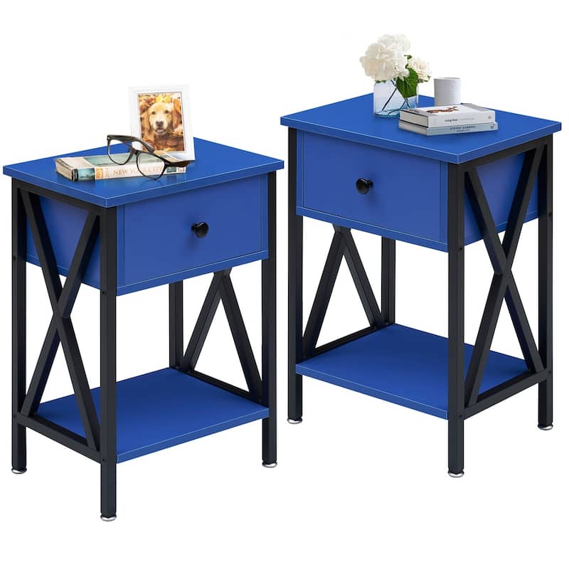 Javlergo Set of 2 Nightstand with 1 Drawer and Storage Shelf, End Table Bedside Table for Bedroom Living room Office