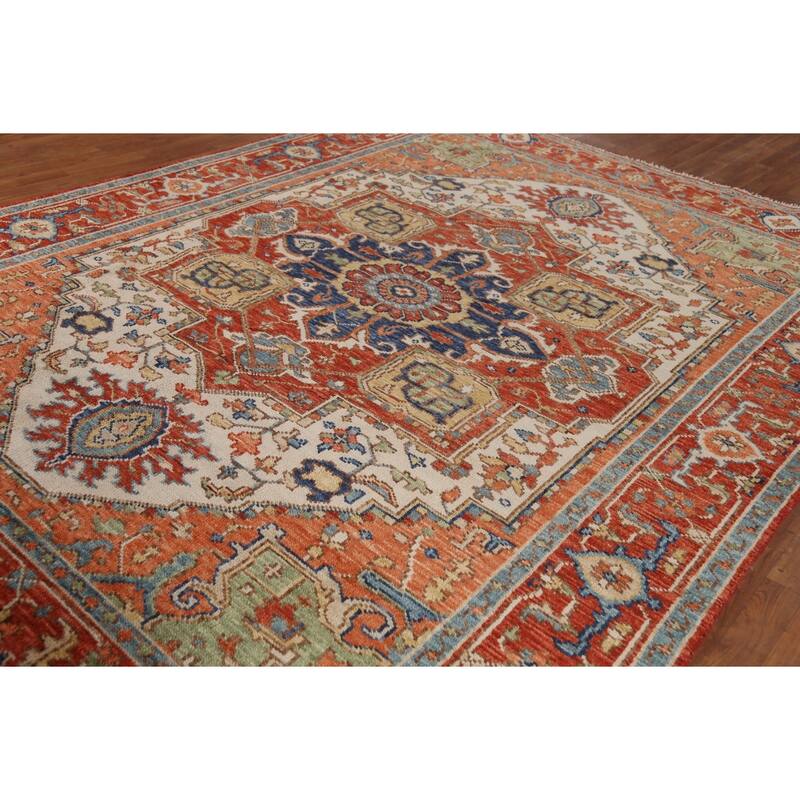 Geometric Heriz Serapi Indian Rug Handmade Traditional Wool Carpet - 8'9" x 11'10"