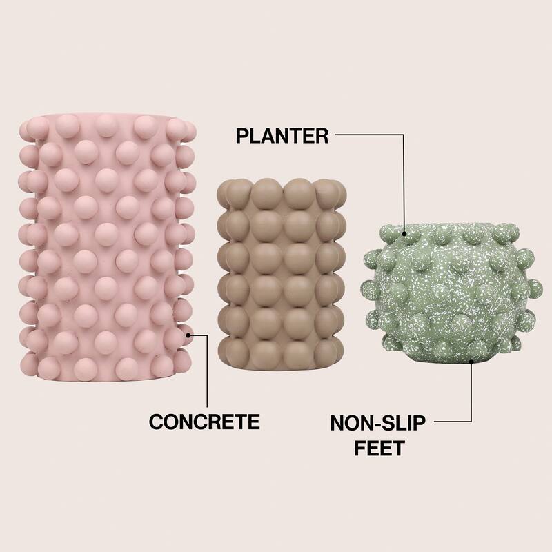 JONATHAN Y Maren Modern Minimalist Handmade Concrete Bubble Cylinder and Round Planter Set (Set of 3)