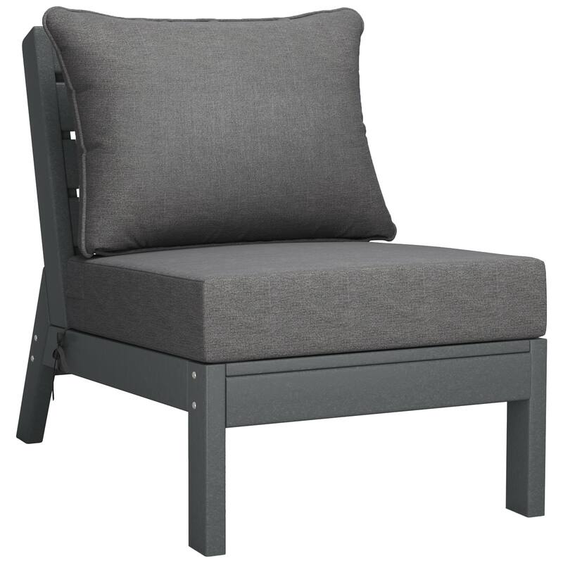 Birchwood All Weather HDPE Outdoor Patio Deep Seating Gray Armless Chair With Cushions (1-Piece)