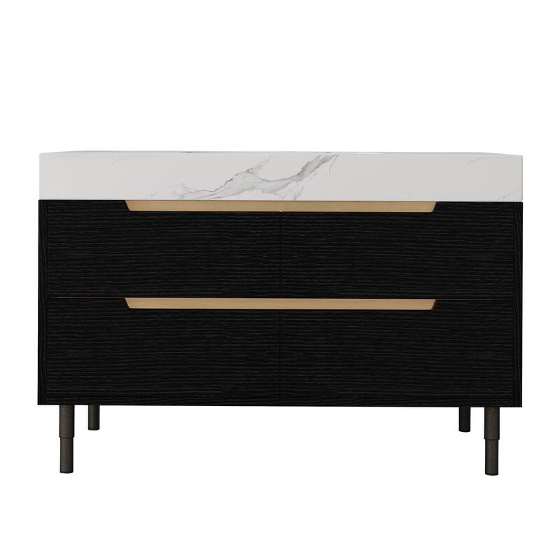 35.4" Farmhouse Floating Bathroom Vanity - Sintered Stone Top with Undermount Sink, 4 Drawers, Wall-Mounted