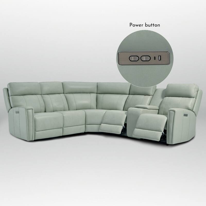 116" W L-Shaped Genuine Leather Power Reclining Sectional Sofa with Console, Ajustable Headrest, USB PortS, 1 Power Armlesschair