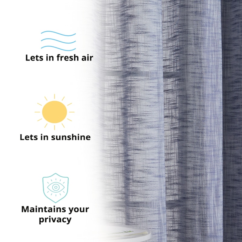 HLC.me Madison Faux Linen Textured Sheer Privacy Sun Light Filtering Window Grommet Thick Curtains Panels, Set of 2