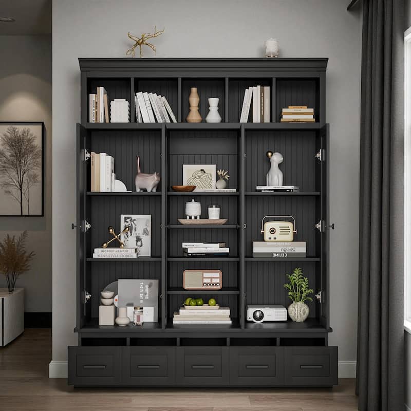 78.7'' H Hall Tree with Bench, 5 Cubbies, 4 Doors & 5 Drawers, Adjustable Shelves Entryway Storage Cabinet