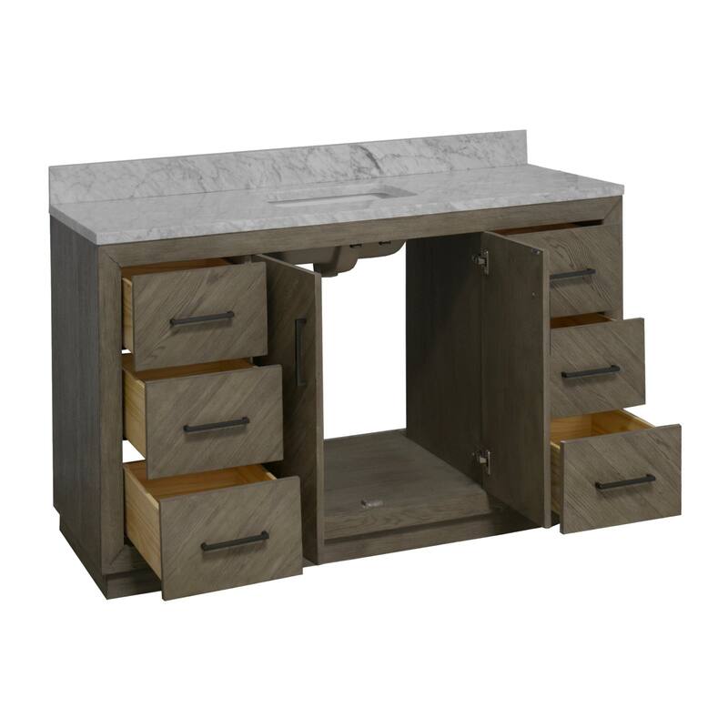 KitchenBathCollection Peyton 60" Single Bathroom Vanity with Carrara Marble Top