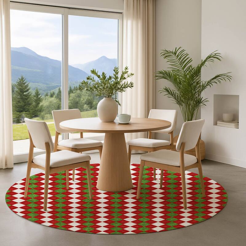 Premium Washable Super Soft Argyle Mayfield Rug - Red - 8' x 8'