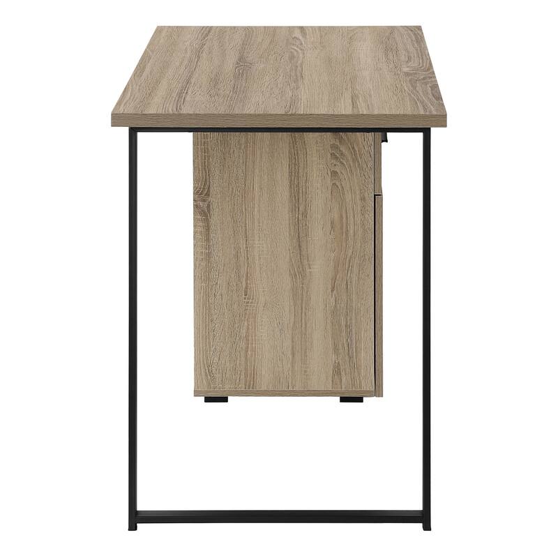 48" Computer Desk with Storage, Left or Right Setup, Dark Taupe Laminate, Black Metal Legs, Modern Work Desk