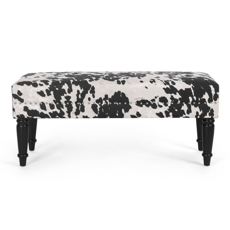 Adeco Rectangular Ottoman Black Milk Cow Bench Fabric Footrest Stool